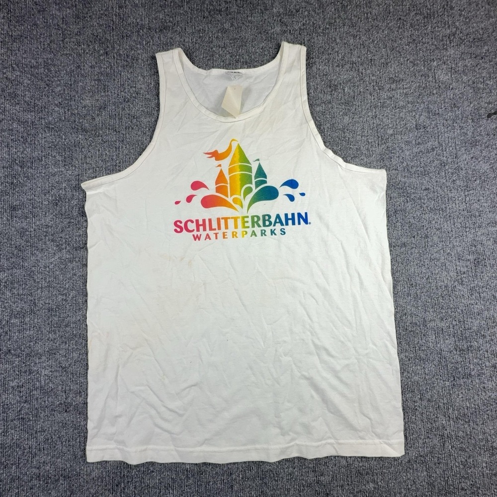 VTG Alstyle Shirt Mens XL White Schlitterbahn Waterparks Rainbow Summer Tank Top